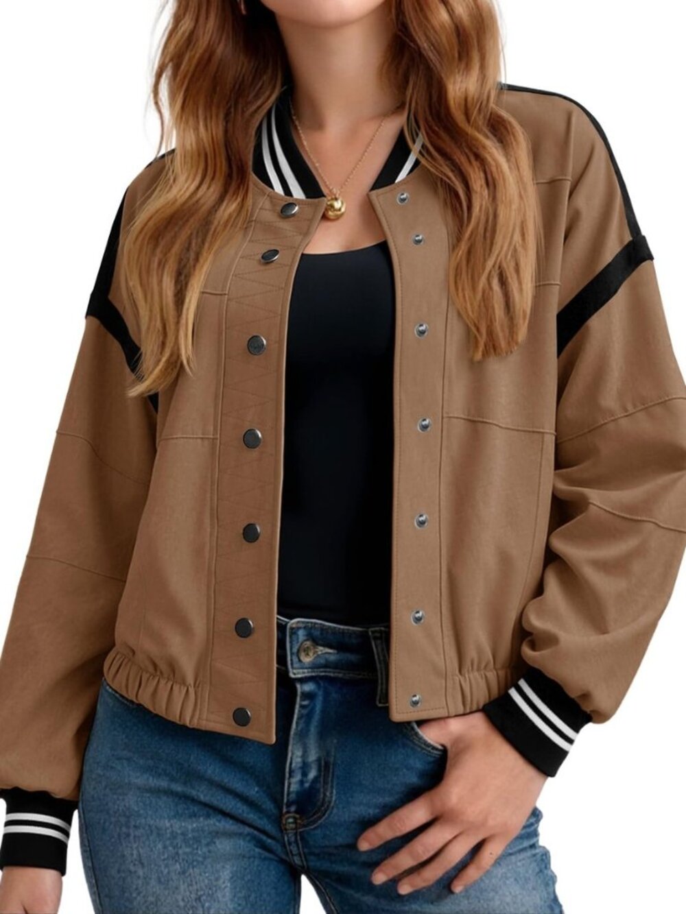 Womens Cropped Bomber Jacket Utility Coat with Pockets